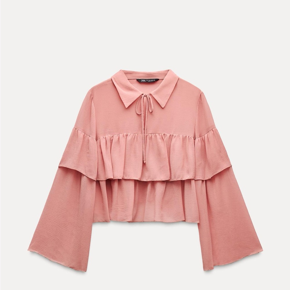 Zara pink tiered ruffle blouse